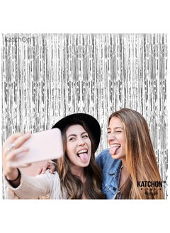 KATCHON Silver Fringe Backdrop pack of 1, Silver Foil Fringe Curtain For Eid Decoration | Silver Streamer for Birthday Decorations ,Graduation Party  - Image 4