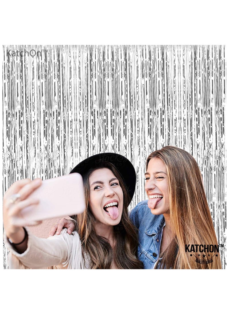 KATCHON Silver Fringe Backdrop pack of 1, Silver Foil Fringe Curtain For Eid Decoration | Silver Streamer for Birthday Decorations ,Graduation Party  - Image 4