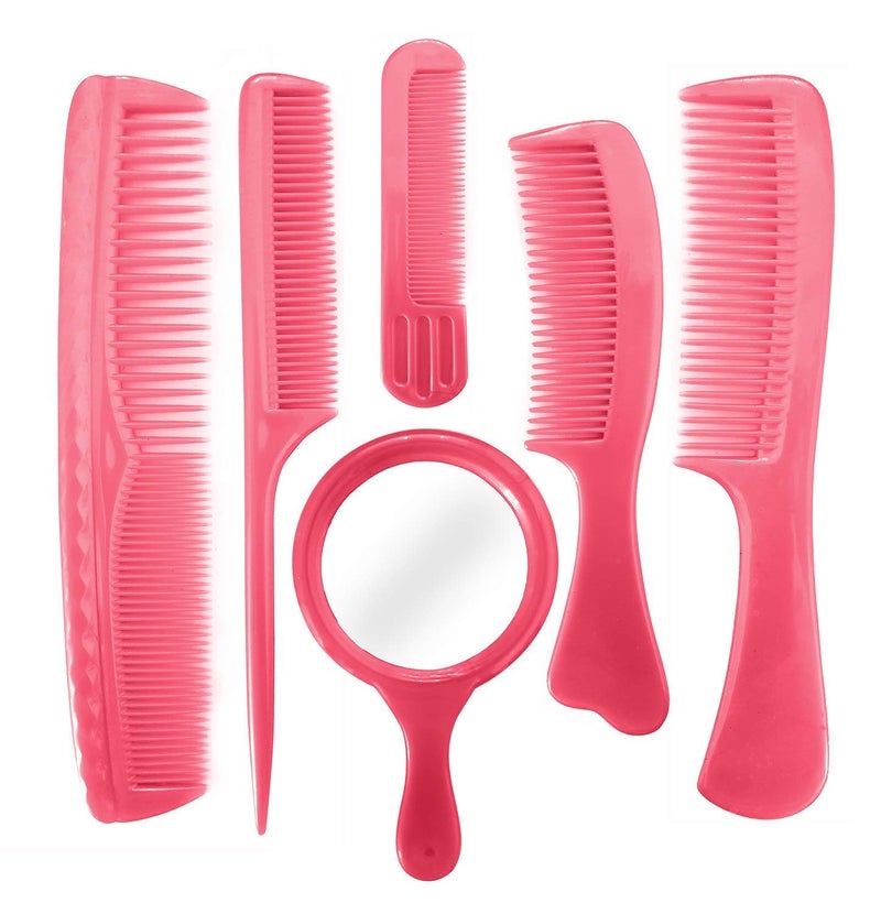 CUVLY® Hair Combs Kit Of Hair Combs Set Of 6 For Women Accessories And With 1 Hand Mirror For Shaving And Makeup For Boys And Girls Home And Salon Use, Multi Color, Pack Of 1 - Image 1
