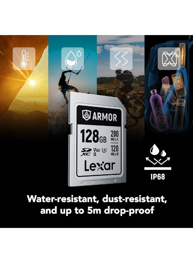 ليكسار ARMOR SD 128GB فضي برو 280MB/s V60 - Image 2