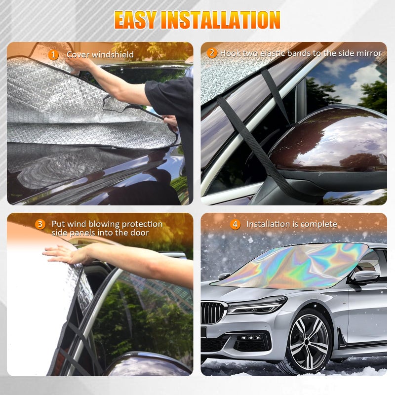 Bestview Car Windshield Snow Ice Cover, Laser Titanium Silver Windshield Snow Ice Cover with Magnetic Edges Used for Snow Protection, Rain and Sun, Fits for Most Cars, SUV(63"x47") - Image 5