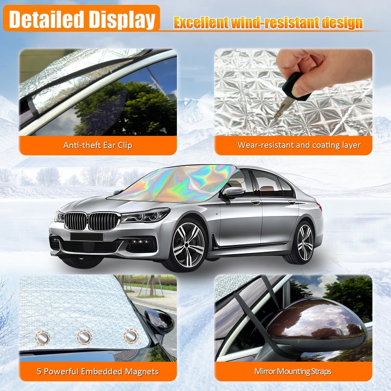 Bestview Car Windshield Snow Ice Cover, Laser Titanium Silver Windshield Snow Ice Cover with Magnetic Edges Used for Snow Protection, Rain and Sun, Fits for Most Cars, SUV(63"x47") - Image 4