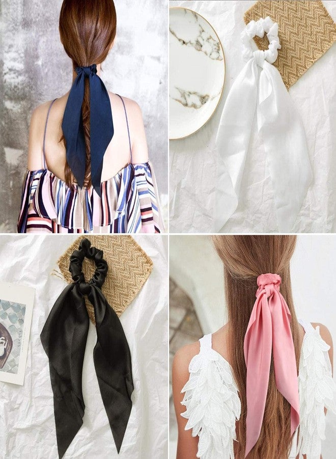 DORMITORRY Long Tail Elastic Ribbon Hair Bow, Chiffon Floral Scarf Scrunchie for Women & Girls, Ponytail Scarf Hair Accessory, Ponytail Holder Hair Accessories, Women's Hair Band, 3 Pc - Multicolor - Image 5