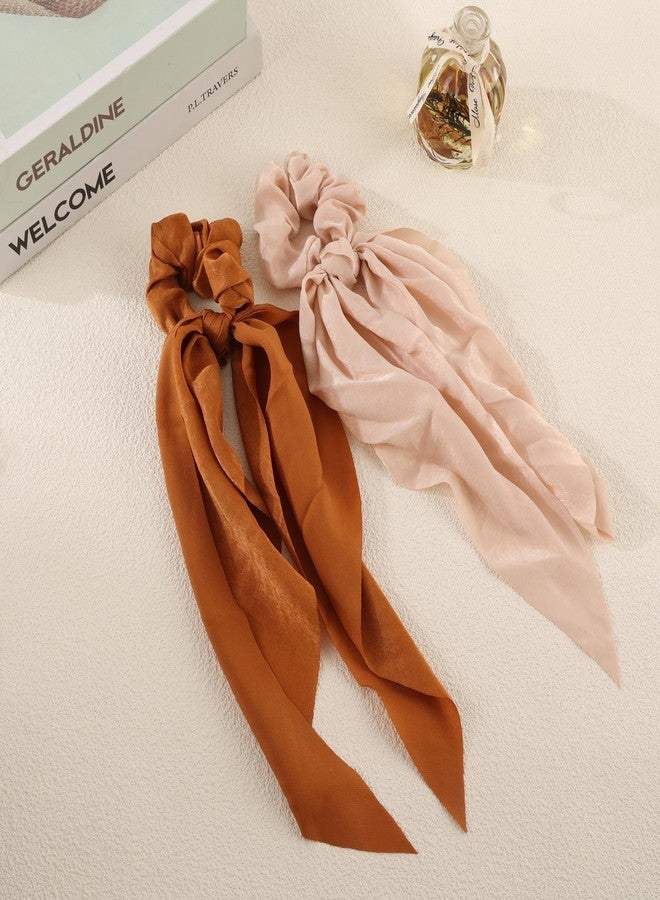 DORMITORRY Long Tail Elastic Ribbon Hair Bow, Chiffon Floral Scarf Scrunchie for Women & Girls, Ponytail Scarf Hair Accessory, Ponytail Holder Hair Accessories, Women's Hair Band, 3 Pc - Multicolor - Image 2