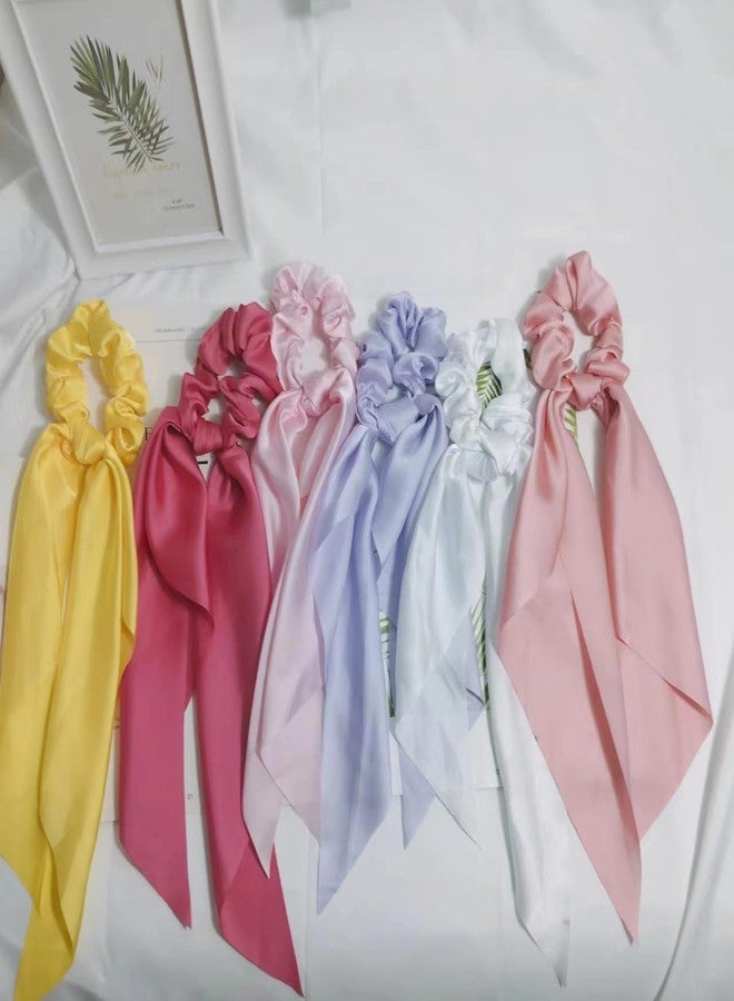 DORMITORRY Long Tail Elastic Ribbon Hair Bow, Chiffon Floral Scarf Scrunchie for Women & Girls, Ponytail Scarf Hair Accessory, Ponytail Holder Hair Accessories, Women's Hair Band, 3 Pc - Multicolor - Image 1