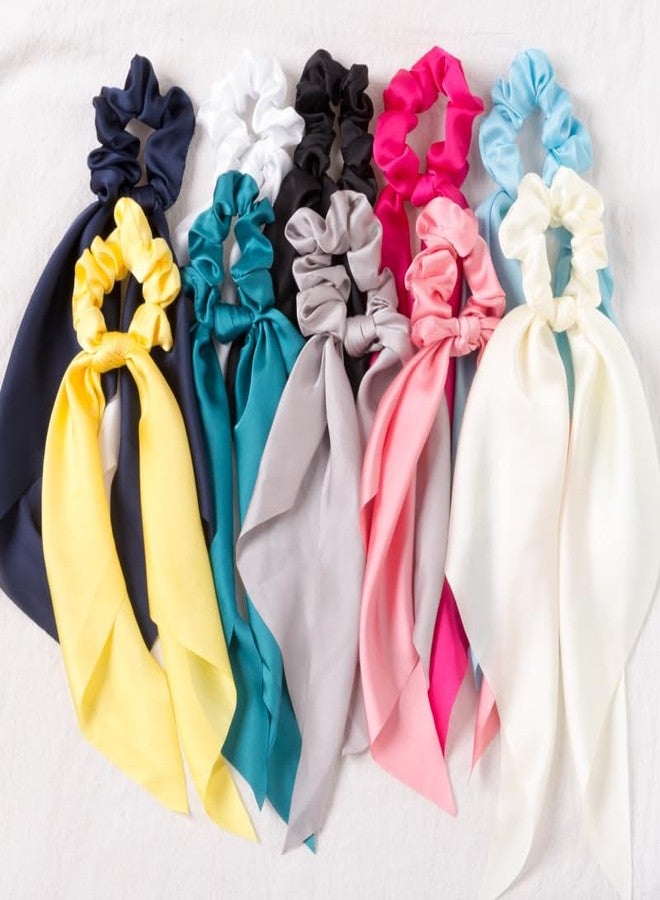 DORMITORRY Long Tail Elastic Ribbon Hair Bow, Chiffon Floral Scarf Scrunchie for Women & Girls, Ponytail Scarf Hair Accessory, Ponytail Holder Hair Accessories, Women's Hair Band, 3 Pc - Multicolor - Image 4