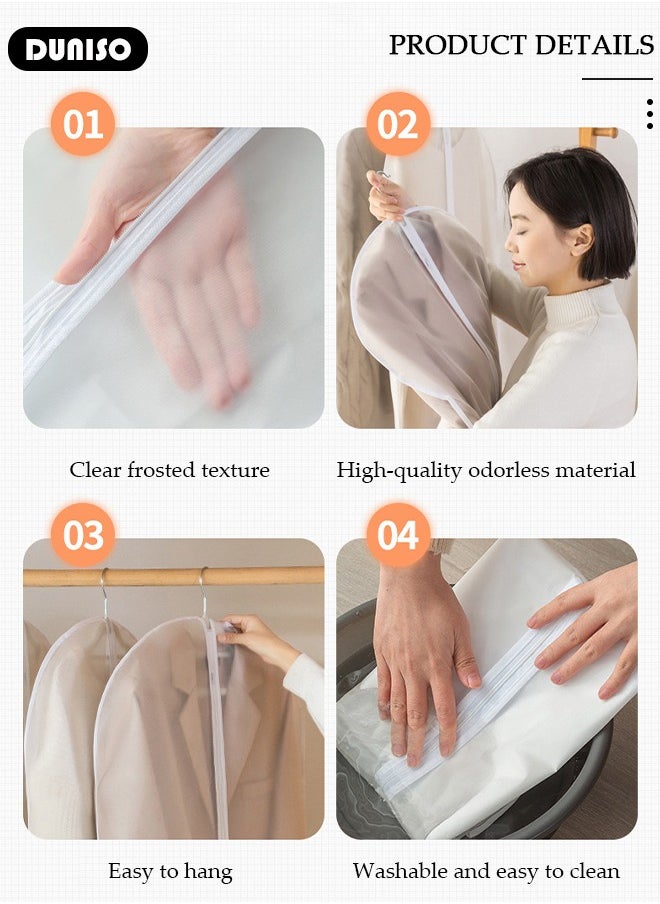DUNISO 10 Pack Clear Garment Bags for Hanging Clothes with Full Zipper, Dust Proof Hanging Clothes Storage Bag Travel Hanging Garment Bags for Closet Storage, Suit Bags for Closet Storage and Travel 60*140cm  - Image 2