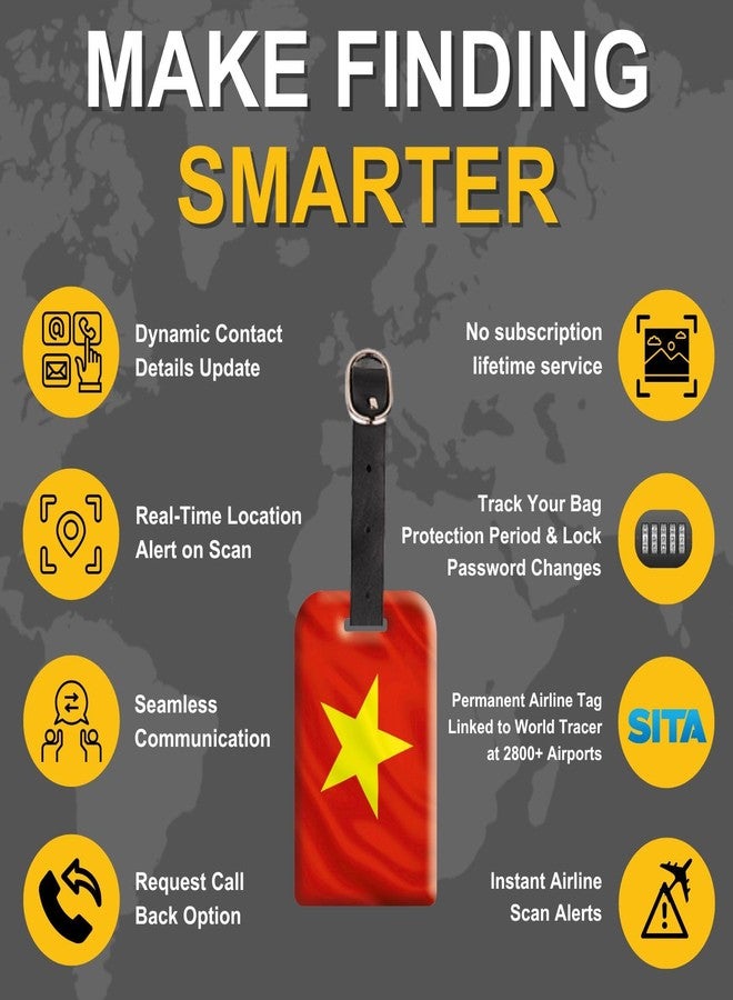 tag8 [Pack 2] tag8 Vietnam Flag Smart Luggage tag |Trendy Luggage tag ID Identification | Suitcase Tag | Fashionable Digital Name tag | Airline Compliant, SITA World Tracer Code Enabled | Gift idea - Image 4