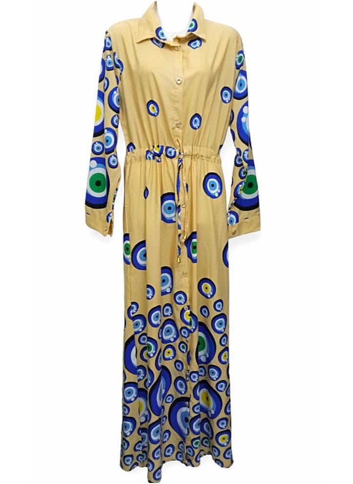 Generic - long women's summer dress with front buttons and beautiful patterns, suitable for a weight of 70 kg - Image 1
