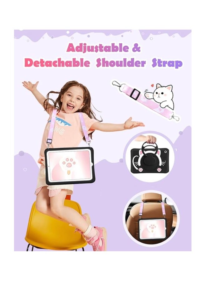 general for iPad 9th/8th/7th Generation Case 10.2 Inch Cute Girls Kawaii Cover Girly 3D Cat Cartoon Women with Rotating Handle Stand & Strap Soft Silicone Funda for Apple iPad Cases 9th/8th/7th Gen - Image 2