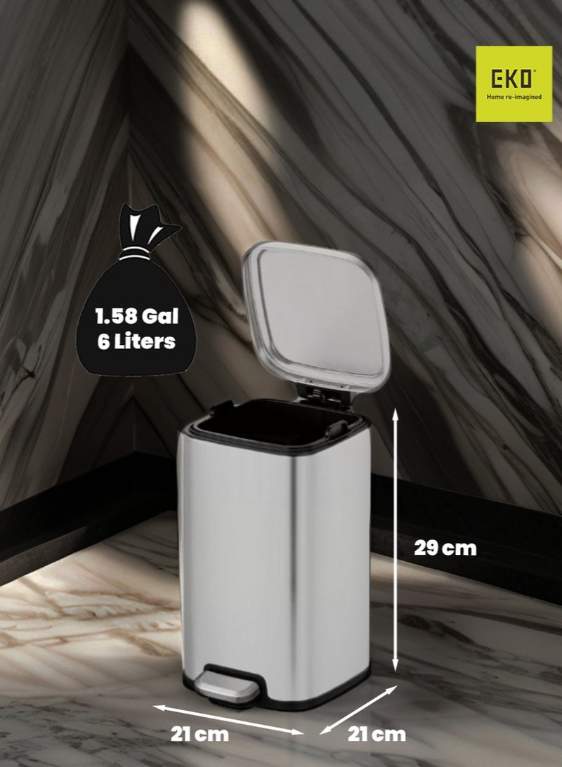 EKO STELLA SERIES | Brushed Stainless Steel Finish | Soft-Closing | Fingerprint-Resistant | Premium Pedal Trash Bin | Multiple Sizes ( 6 - 12 L) To Suit Different Places | 6 Liters | Matte Grey  - Image 3