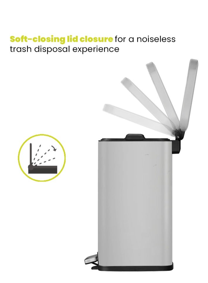 EKO STELLA SERIES | Brushed Stainless Steel Finish | Soft-Closing | Fingerprint-Resistant | Premium Pedal Trash Bin | Multiple Sizes ( 6 - 12 L) To Suit Different Places | 6 Liters | Matte Grey  - Image 5