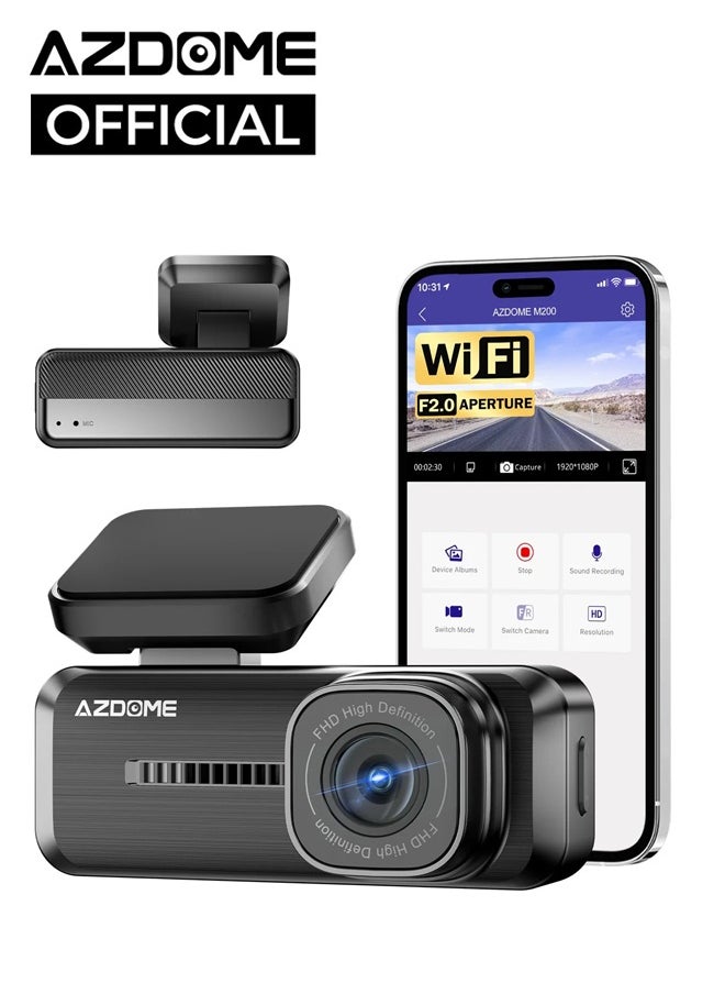 AZDOME Mini Dash Cam WiFi Dashcam, 1080P Front Dash Camera for Cars, Hidden Car Camera with 24H Parking Mode G-Sensor Night Vision, AZDOME APP, Loop Recording, Support 128GB Max, Easy to Install  - Image 1