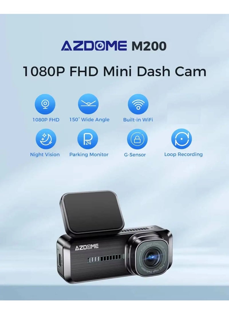AZDOME Mini Dash Cam WiFi Dashcam, 1080P Front Dash Camera for Cars, Hidden Car Camera with 24H Parking Mode G-Sensor Night Vision, AZDOME APP, Loop Recording, Support 128GB Max, Easy to Install  - Image 3
