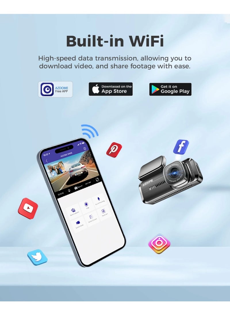 AZDOME Mini Dash Cam WiFi Dashcam, 1080P Front Dash Camera for Cars, Hidden Car Camera with 24H Parking Mode G-Sensor Night Vision, AZDOME APP, Loop Recording, Support 128GB Max, Easy to Install  - Image 2