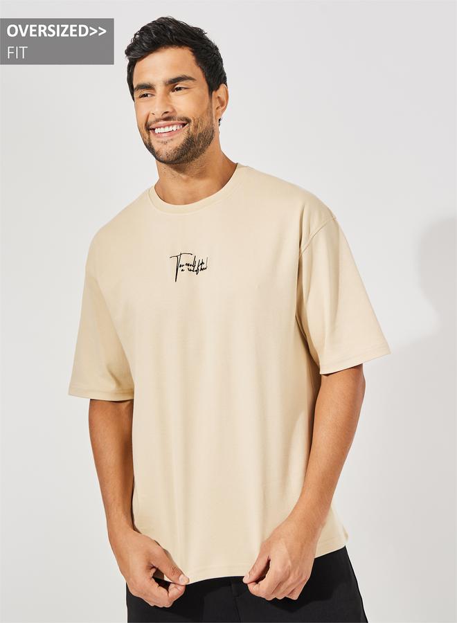 Styli Oversized Embroidered Slogan Interlock T-Shirt - Image 1