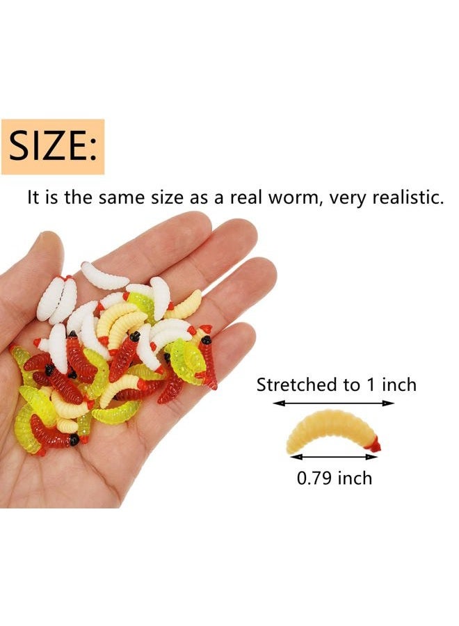 Milepetus 50pcs-1Inch Bass Fishing Worms Lures,Silicone Soft Maggot Baits Bread Worm Fishing Lure,5 Color (Multicolor) - Image 2