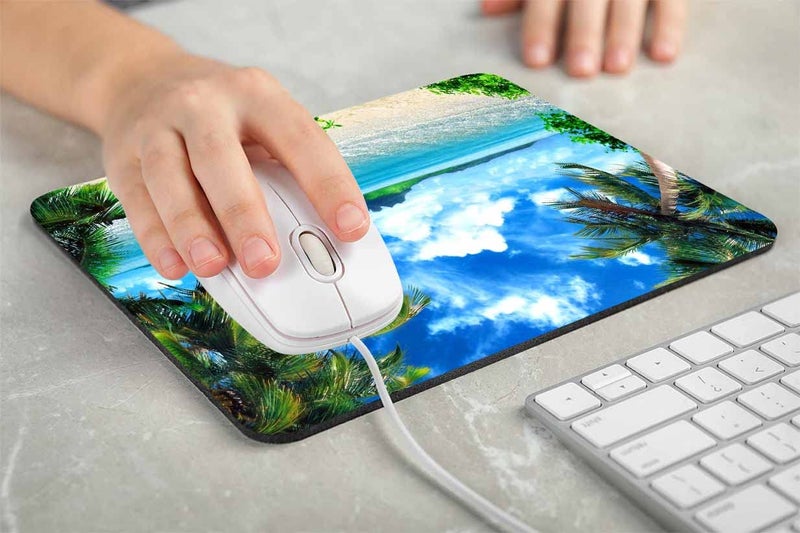 Solekla Beach Mouse Pad, Tropical Palm Trees and Cool Seawater Island Landscape Rectangular Mouse Pad, Non-Slip Rubber MousePads for Office Home Laptop, 9.5"x7.9"x0.12" Inch - Image 3