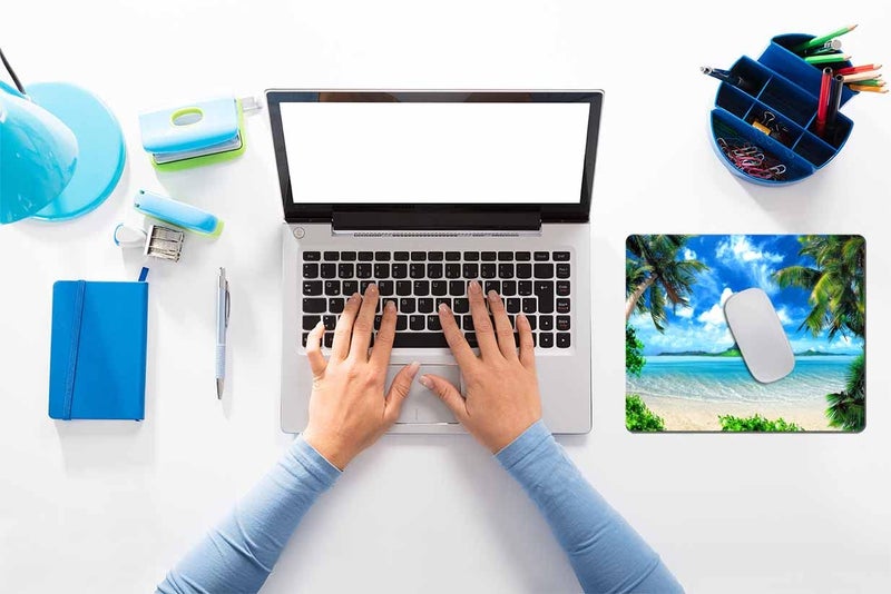 Solekla Beach Mouse Pad, Tropical Palm Trees and Cool Seawater Island Landscape Rectangular Mouse Pad, Non-Slip Rubber MousePads for Office Home Laptop, 9.5"x7.9"x0.12" Inch - Image 4