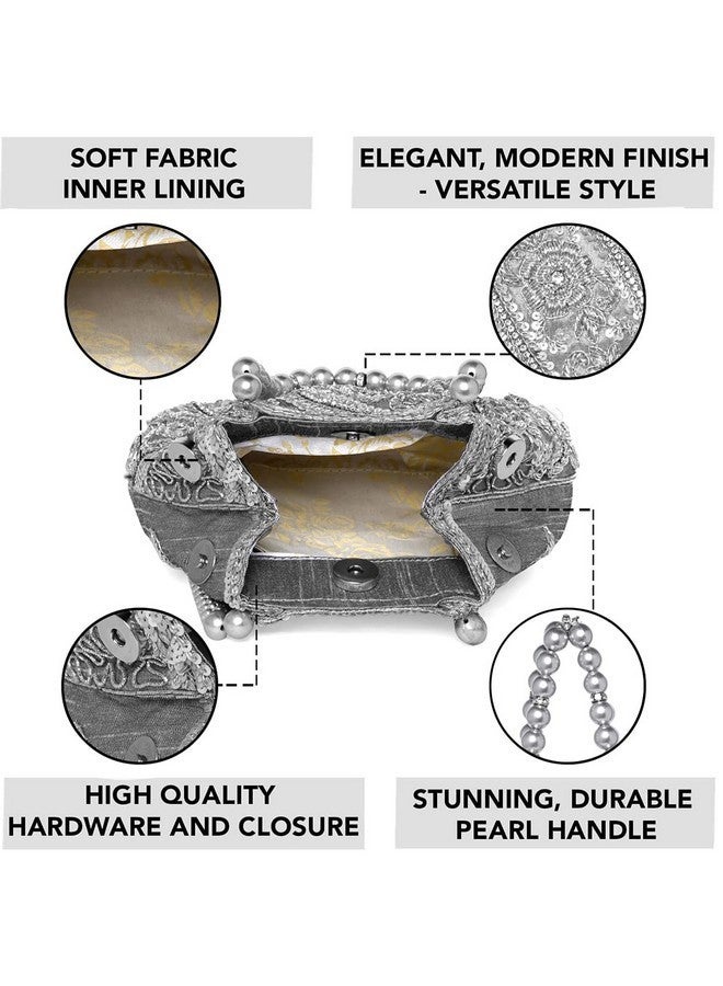 Peora Silver Potli Style Purses for Women Handmade Evening Handbag Stylish Bridal Fashion Wristlet Bag for Girls (P147S) - Image 4