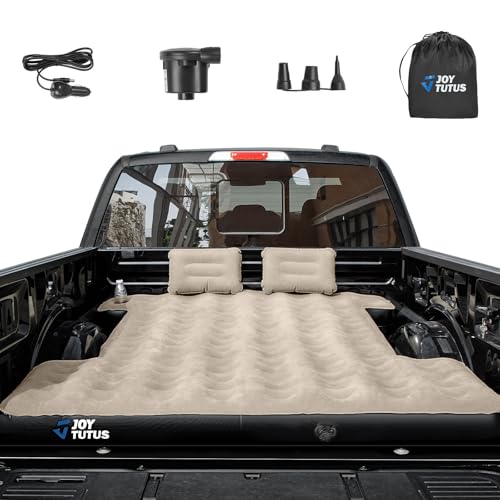 JOYTUTUS Truck Bed Air Mattress for 6.4-6.7Ft, Full Size Regular Beds for Pickup Outdoor Camping, Truck Tent Accessories with Carry Bag & Cup Holder & Cavity Design, Camel&Black - Image 1
