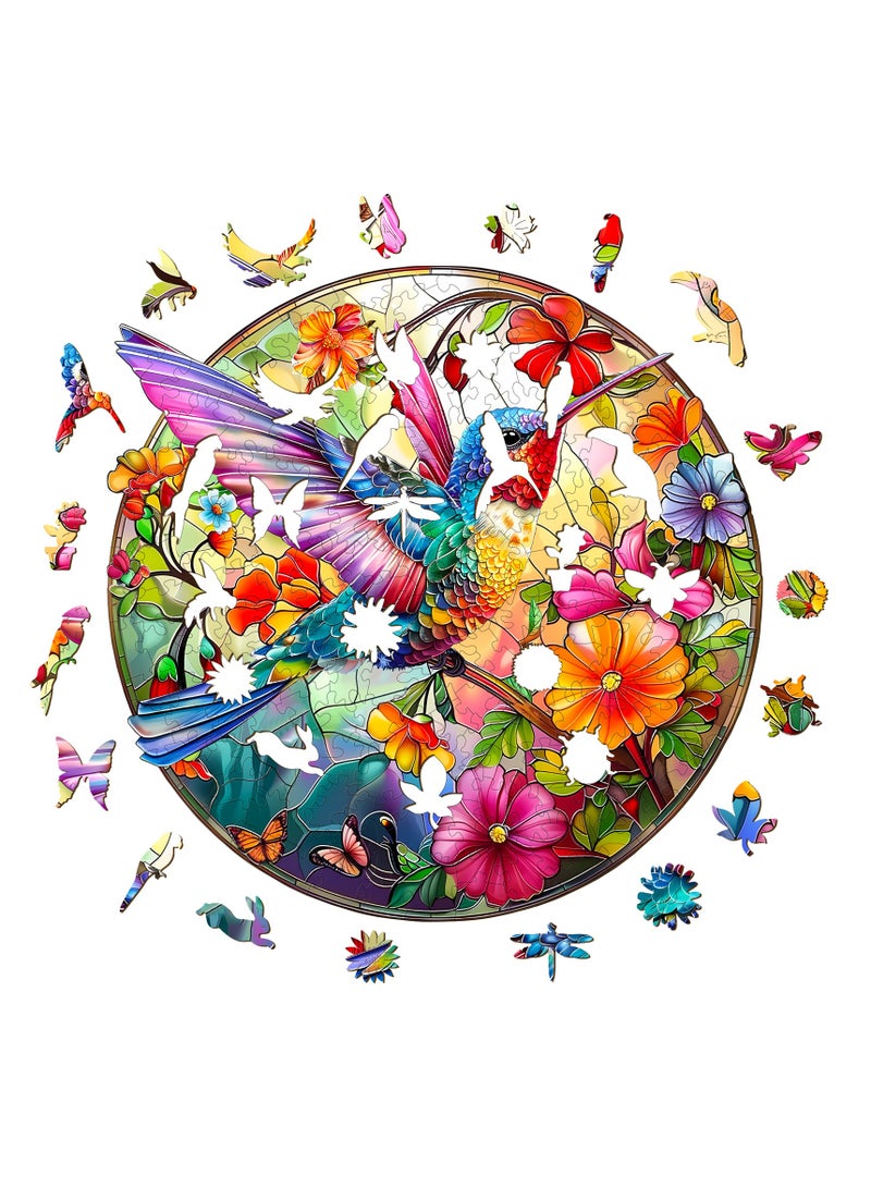 جالادون 200 قطعة من أحجيات الصور المقطوعة للكبار والصغار والمراهقين، أحجيات خشبية، ألعاب تعليمية لتخفيف التوتر، هدايا رمضانية فريدة من نوعها، ديكورات منزلية على الطراز الطبيعي، نمط طائر الطنان في الزهور - Image 5