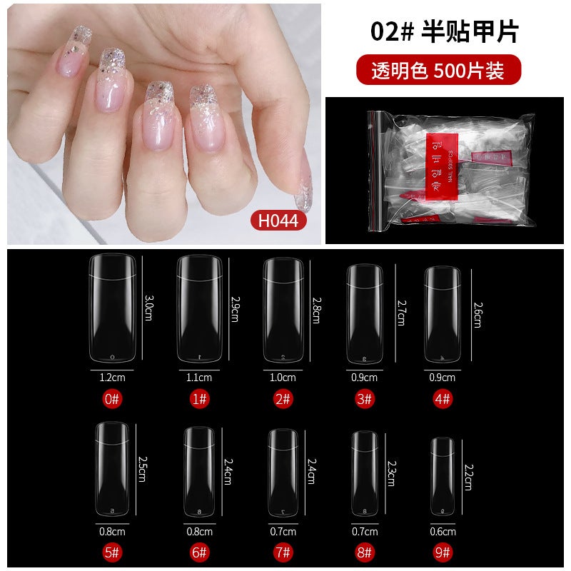 Generic hot-cut nail art natural transparent fake nail extension patch nail shop special nail art factory wholesale2# Half-stick nail (transparent color) 2# Half-stick nail (transparent color)