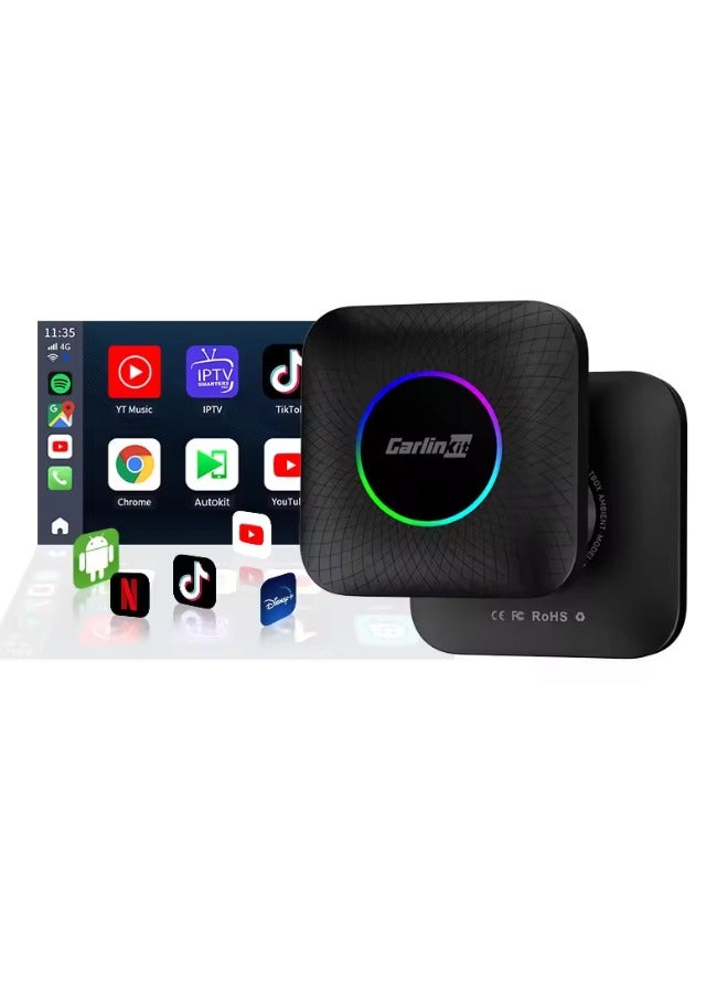 كار لينكيت Ai Box LED, Android 13, Qualcomm 6225, 4GB+64GB, Wireless CarPlay Android Auto 3-in-1 Dongle comes with Google Play Store, Streaming Video, Only for the Vehicle with Wired CarPlay - Image 3