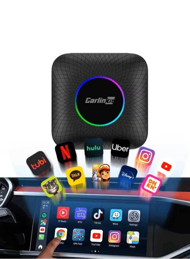 كار لينكيت Ai Box LED, Android 13, Qualcomm 6225, 4GB+64GB, Wireless CarPlay Android Auto 3-in-1 Dongle comes with Google Play Store, Streaming Video, Only for the Vehicle with Wired CarPlay - Image 2