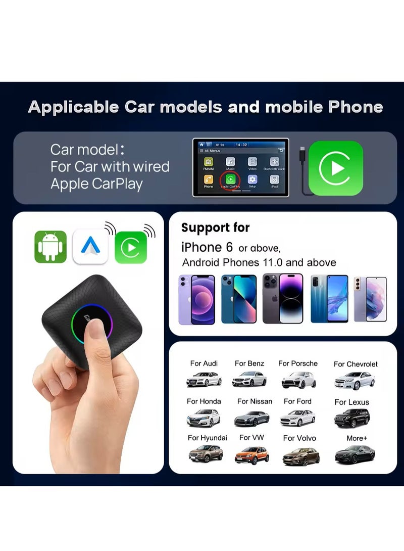كار لينكيت Ai Box LED, Android 13, Qualcomm 6225, 4GB+64GB, Wireless CarPlay Android Auto 3-in-1 Dongle comes with Google Play Store, Streaming Video, Only for the Vehicle with Wired CarPlay - Image 5