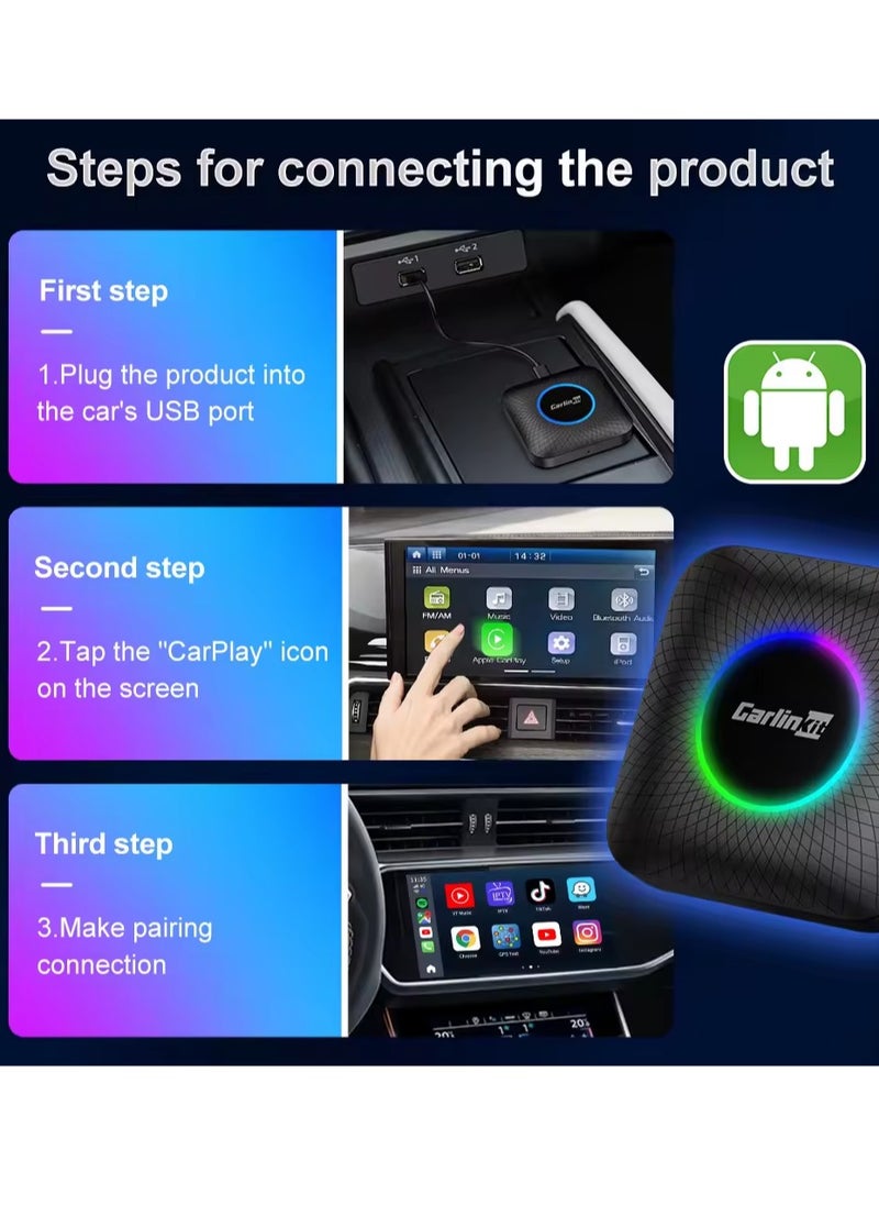 Carlinkit - 2024 Ai Box LED, Android 13, Qualcomm 6225, 4GB+64GB, Wireless CarPlay Android Auto 3-in-1 Dongle comes with Google Play Store, Streaming Video, Only for the Vehicle with Wired CarPlay - Image 1