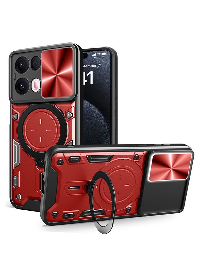 Case for OPPO Reno 13 Pro with Sliding Camera Cover, Kickstand, PC+TPU Dual-Layer,Red - Image 1