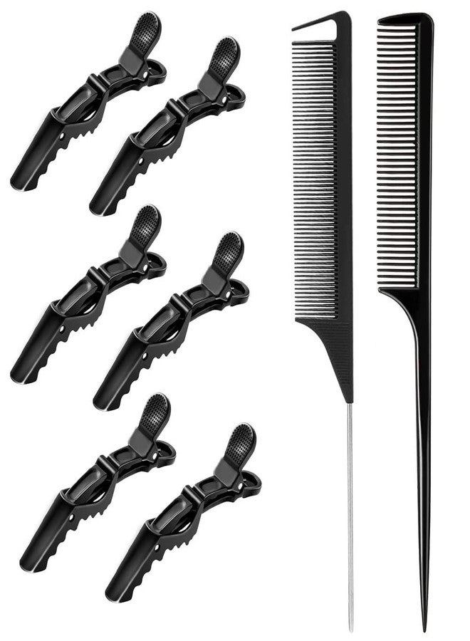 VEDETIC® 6Pcs Hair Section Clips Alligator Hair Dividing Clips for Salon Black Plastic Crocodile Sectioning Pins Non-Slip Grip with 2Pcs Tail Comb Large - Image 1