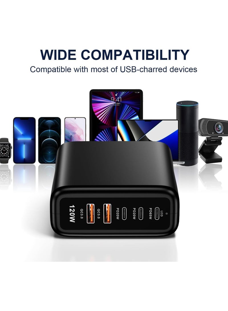 Joshberg 120w USB C Charging Station,Fast Wall Charger,Charging Power Hub for Multiple Device Desktop Charge Block 3 USB C 2 USB A 120W Pd Rapid Strip Adapter Compatible for iPhone iPad Galaxy Smart Cell Phone - Image 2