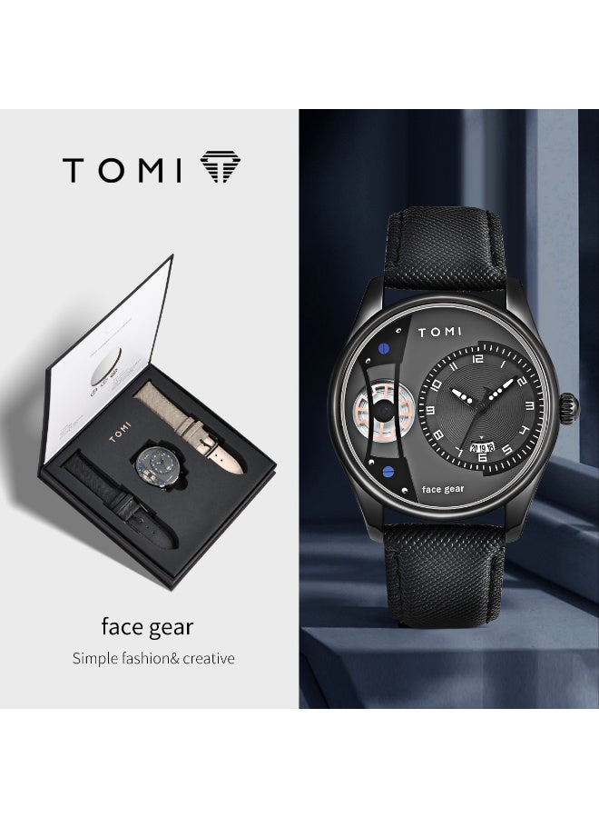 TOMI Men's Rotating Gear Sweeping Second Watch & Replaceable Strap, Box Gift For Holiday And Daily Life - Image 1