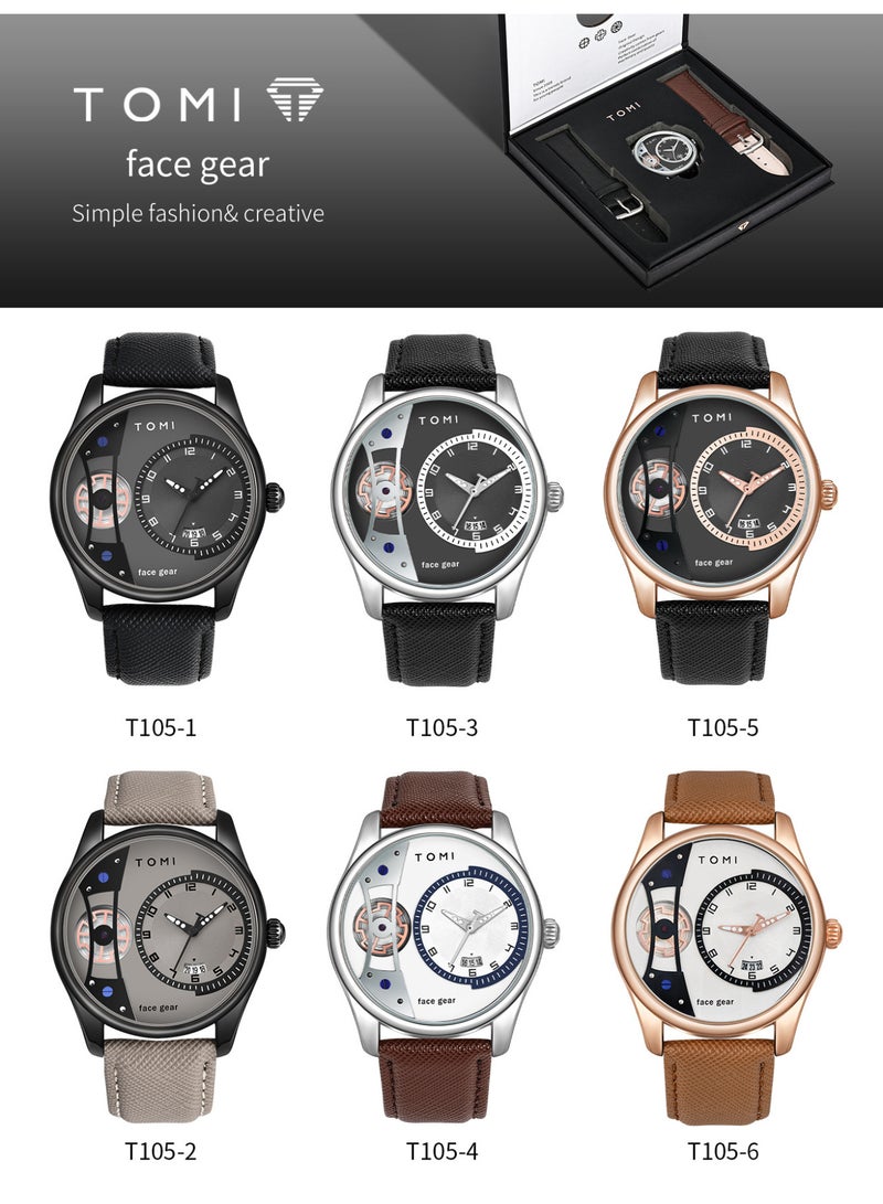 TOMI Men's Rotating Gear Sweeping Second Watch & Replaceable Strap, Box Gift For Holiday And Daily Life - Image 2