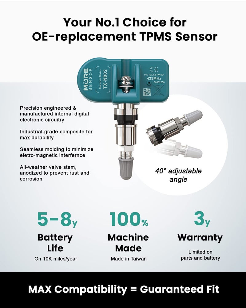 MOBILETRON MORESENSOR Signature Series 433MHz TPMS Tire Pressure Sensor 4-Pack | Preprogrammed for Select 80+ American Brand Models | Replacement for 13598773 | Clamp-in | NX-S057-4 - Image 3