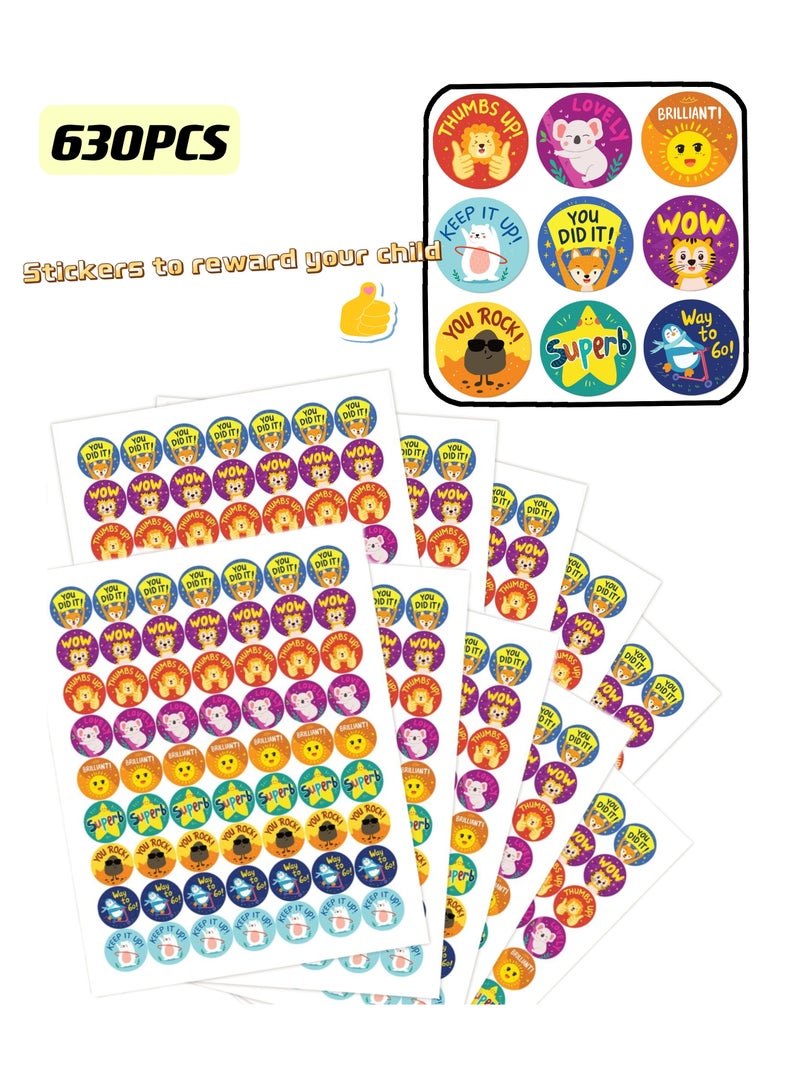 Reward Stickers for Kids by Sweetzer & Orange - 630 Stickers, 8 Assorted Designs, 1 Inch School Stickers - Teacher Supplies for Classroom, Potty Training Stickers and Motivational Stickers - Image 1