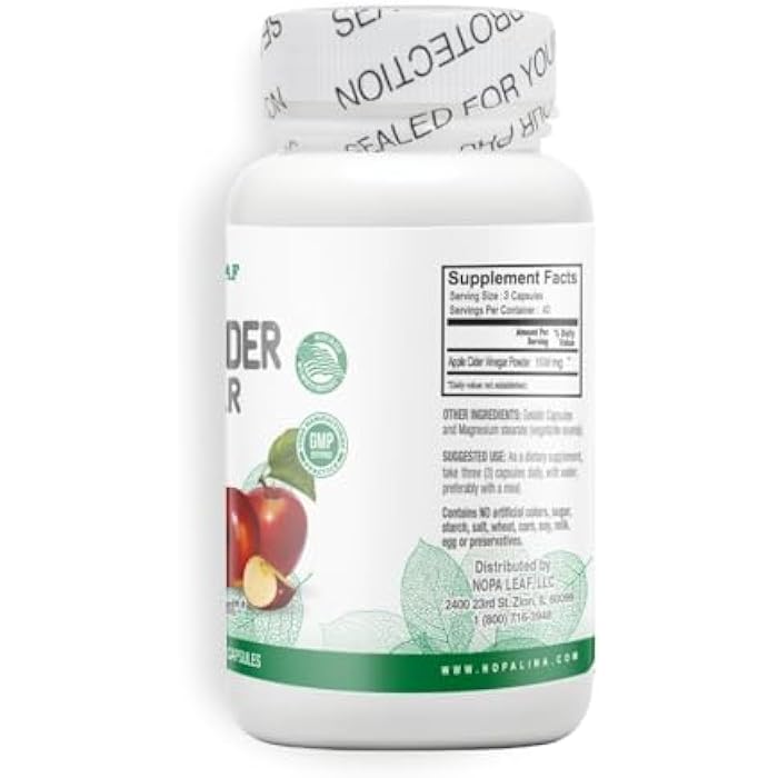 Nopalina NOPA Leaf Apple Cider Vinegar Capsules – 1500 mg per Serving – 120 Capsules – Dietary Supplement, Non-GMO - Image 2