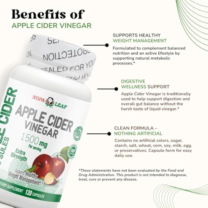 Nopalina NOPA Leaf Apple Cider Vinegar Capsules – 1500 mg per Serving – 120 Capsules – Dietary Supplement, Non-GMO - Image 3