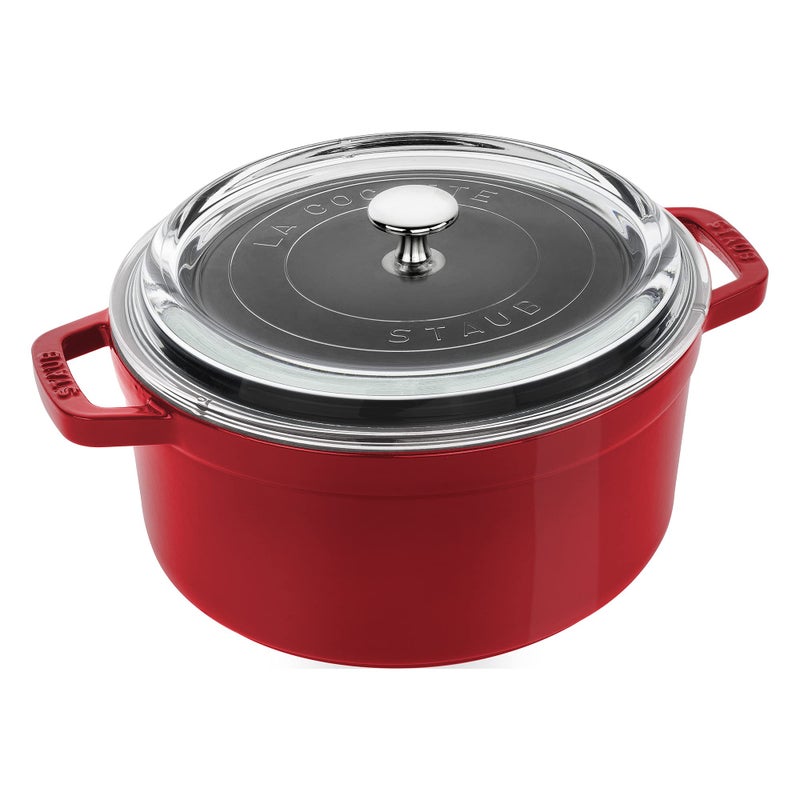 STAUB Staub Cast Iron Dutch Oven 4qt Round Cocotte with Glass Lid Made in France Serves 34 Cherry 