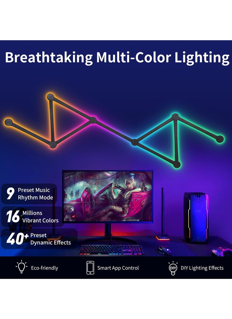 الروهيت 9 خطوط إضاءة ذكية بتقنية Wi-Fi RGB، أشرطة إضاءة ديكورية إبداعية للحائط المنزلي مع أكثر من 16 مليون لون وأكثر من 40 وضعًا للمشهد، إضاءة حائط سيمفونية مزدوجة الوضع لغرفة الألعاب وغرفة المعيشة وغرفة النوم (أسود)  - Image 2