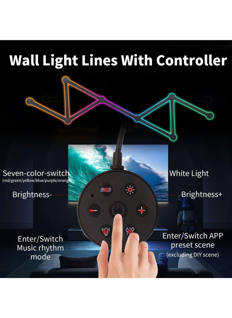 الروهيت 9 خطوط إضاءة ذكية بتقنية Wi-Fi RGB، أشرطة إضاءة ديكورية إبداعية للحائط المنزلي مع أكثر من 16 مليون لون وأكثر من 40 وضعًا للمشهد، إضاءة حائط سيمفونية مزدوجة الوضع لغرفة الألعاب وغرفة المعيشة وغرفة النوم (أسود)  - Image 3
