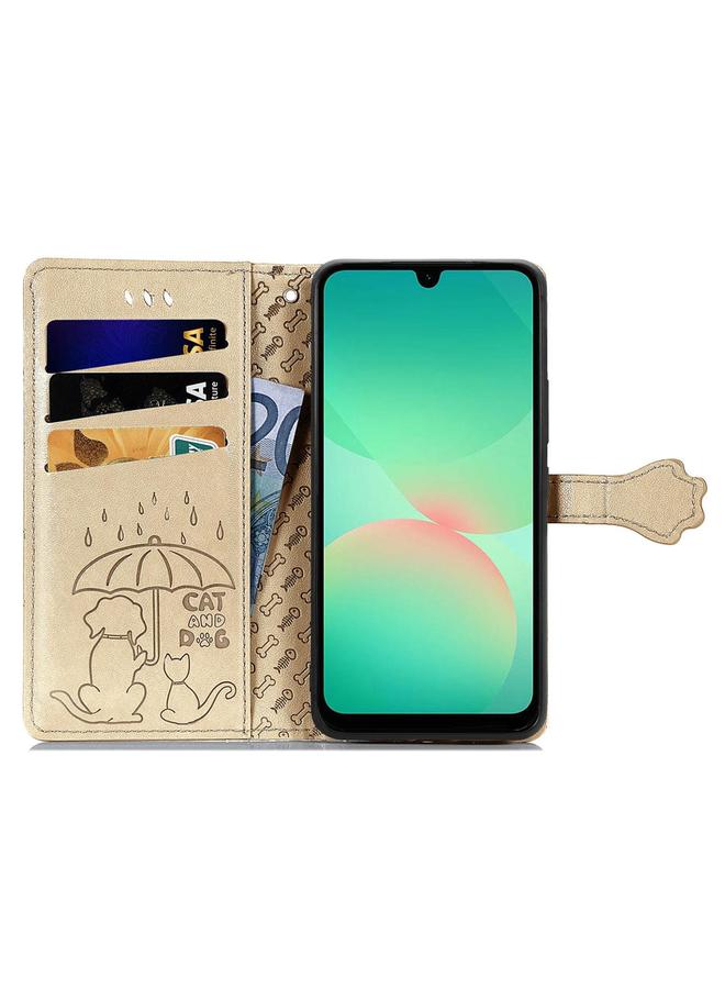 اس-توب جراب لهاتف Samsung Galaxy A26 5G جراب هاتف من الجلد المنقوش بنقشة قطة وكلب - Image 3