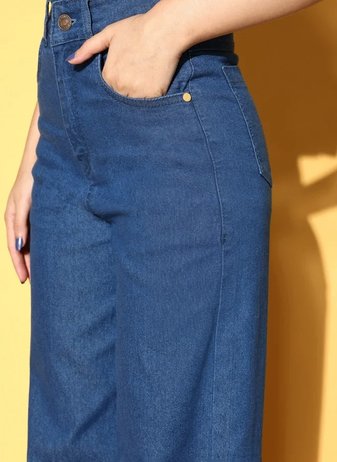 SASSAFRAS High-Rise Straight Fit Blue Jeans for Women