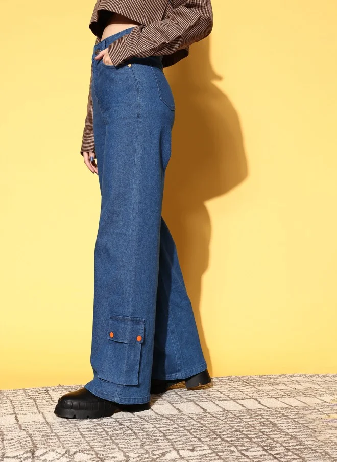 SASSAFRAS High-Rise Straight Fit Blue Jeans for Women