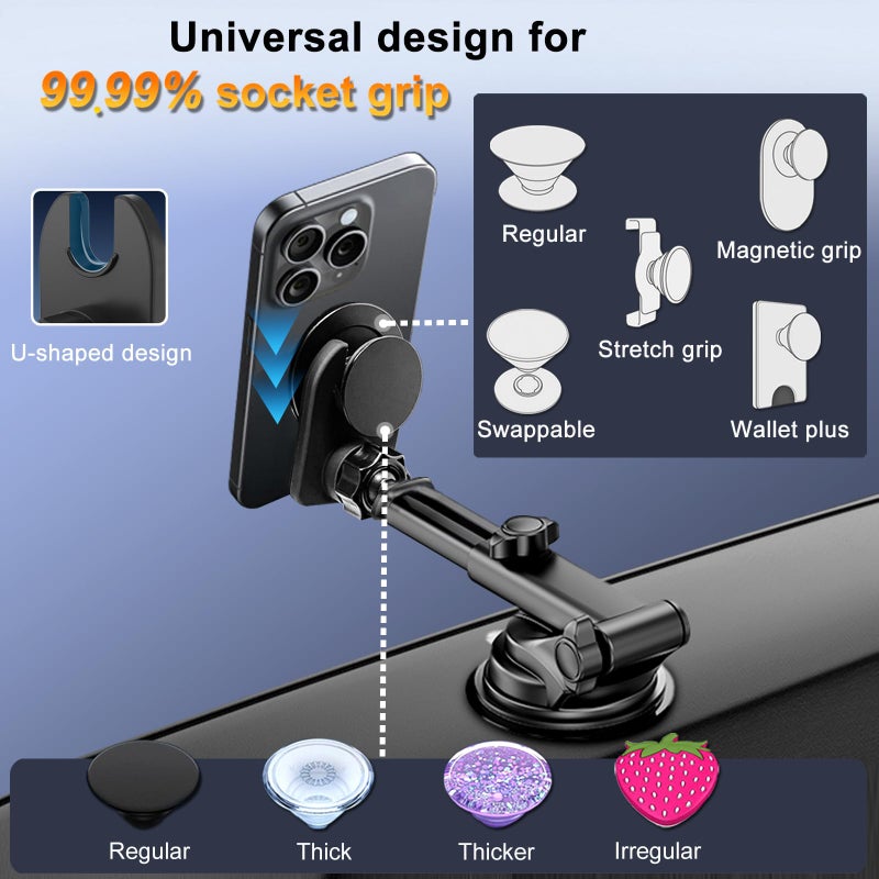 JCTRIWAY Car Mount for Pop Socket, Dashboard Windshield Car Phone Holder Compatible with Popsocket, Powerful Suction Cup Car Phone Mount Fits All Smartphones with Pop Grip - Image 2