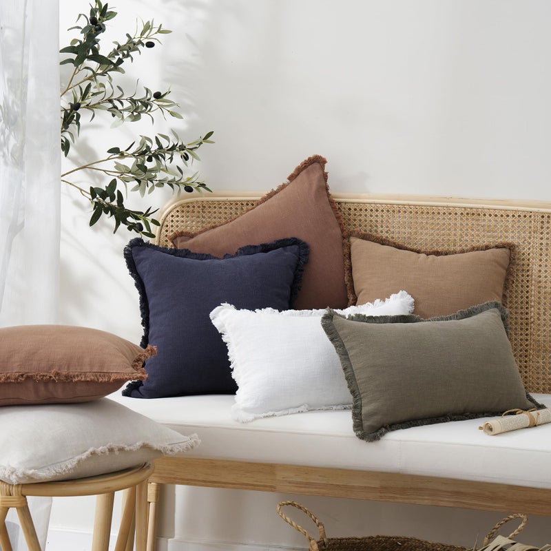 Foindtower Foindtower Set of 2 Decorative Linen Fringe Lumbar Throw Pillow Covers Boho Farmhouse Cushion Cover with Tassels Soft Accent Pillowcase for Sofa Couch Living Room Home Decor 12?20 Inch Cream White  - Image 5