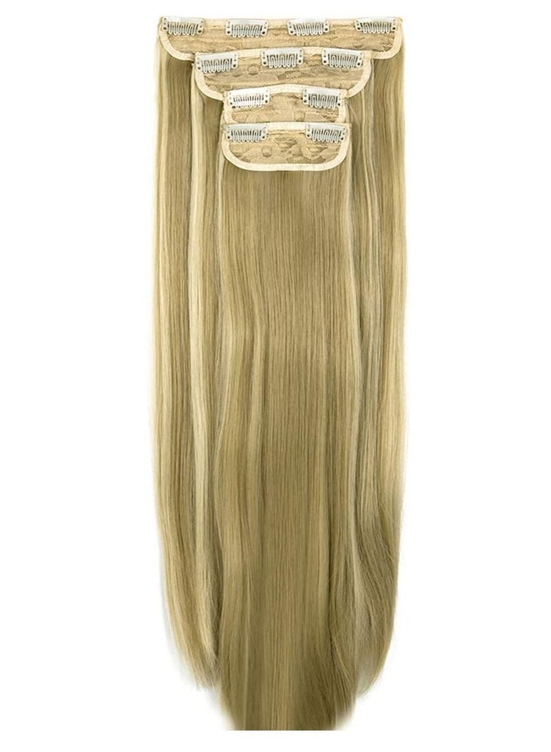 Estelle Clip in Hair Extensions 4Pcs 11Clips Straight Thick Full Head Double Weft Clip on Synthetic Hair Extension Hairpieces for Women Ash Blonde Mix Bleach Blonde Straight - Image 2