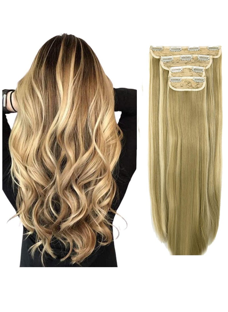Estelle Clip in Hair Extensions 4Pcs 11Clips Straight Thick Full Head Double Weft Clip on Synthetic Hair Extension Hairpieces for Women Ash Blonde Mix Bleach Blonde Straight - Image 1